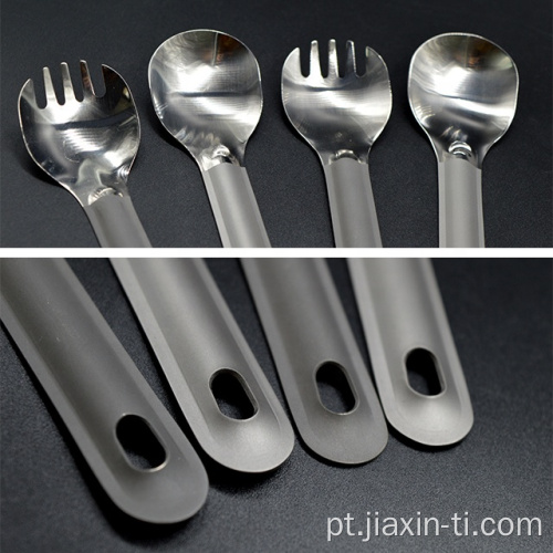 Titanium Long Handle Spork com tigela polida